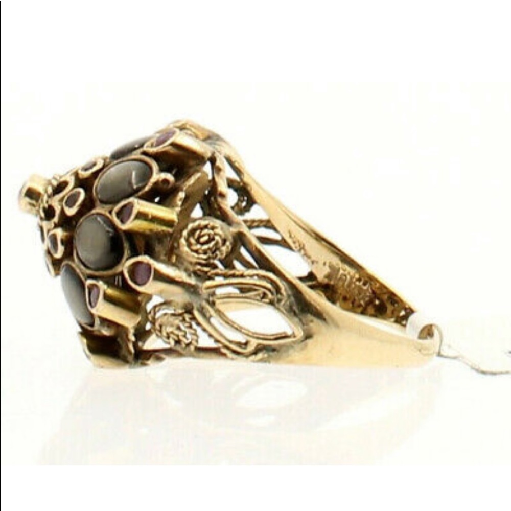 Vintage Linz 14k Yellow Gold Tiger’s Eye Ruby Ring - Picture 3 of 11